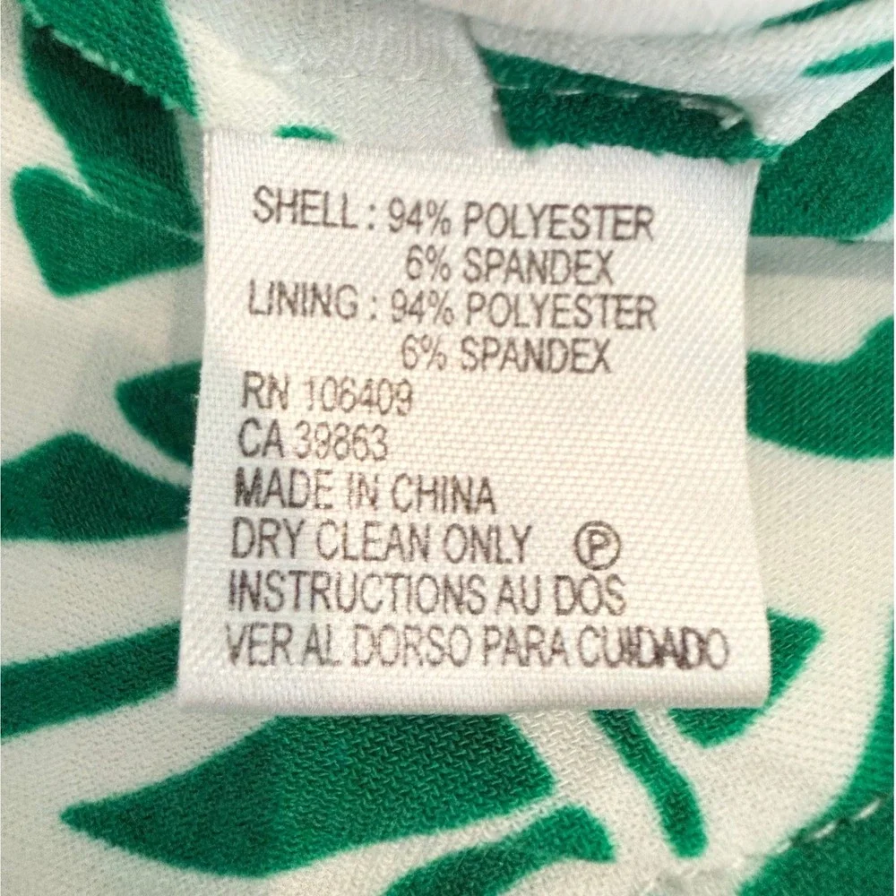 Tahari‎ Arthur S. Levine Green White Abstract Leaf Faux Wrap Dress Womens 4